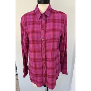 Banana Republic Women’s Dillon Button Up Shirt Purple Pink Plaid SZ MED